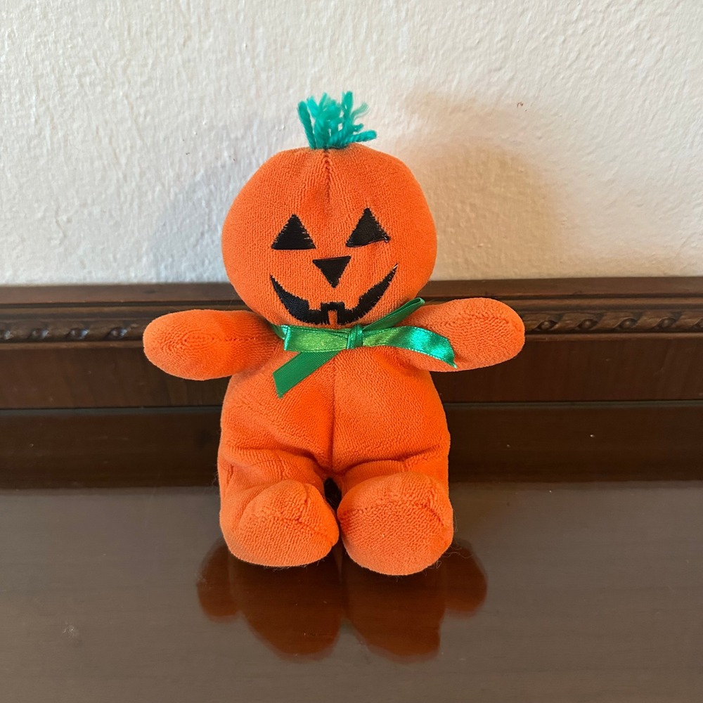 Vtg Dan Dee 6'' Halloween Pumpkin Jack-O-Lantern Plush Stuffed Animal Orange